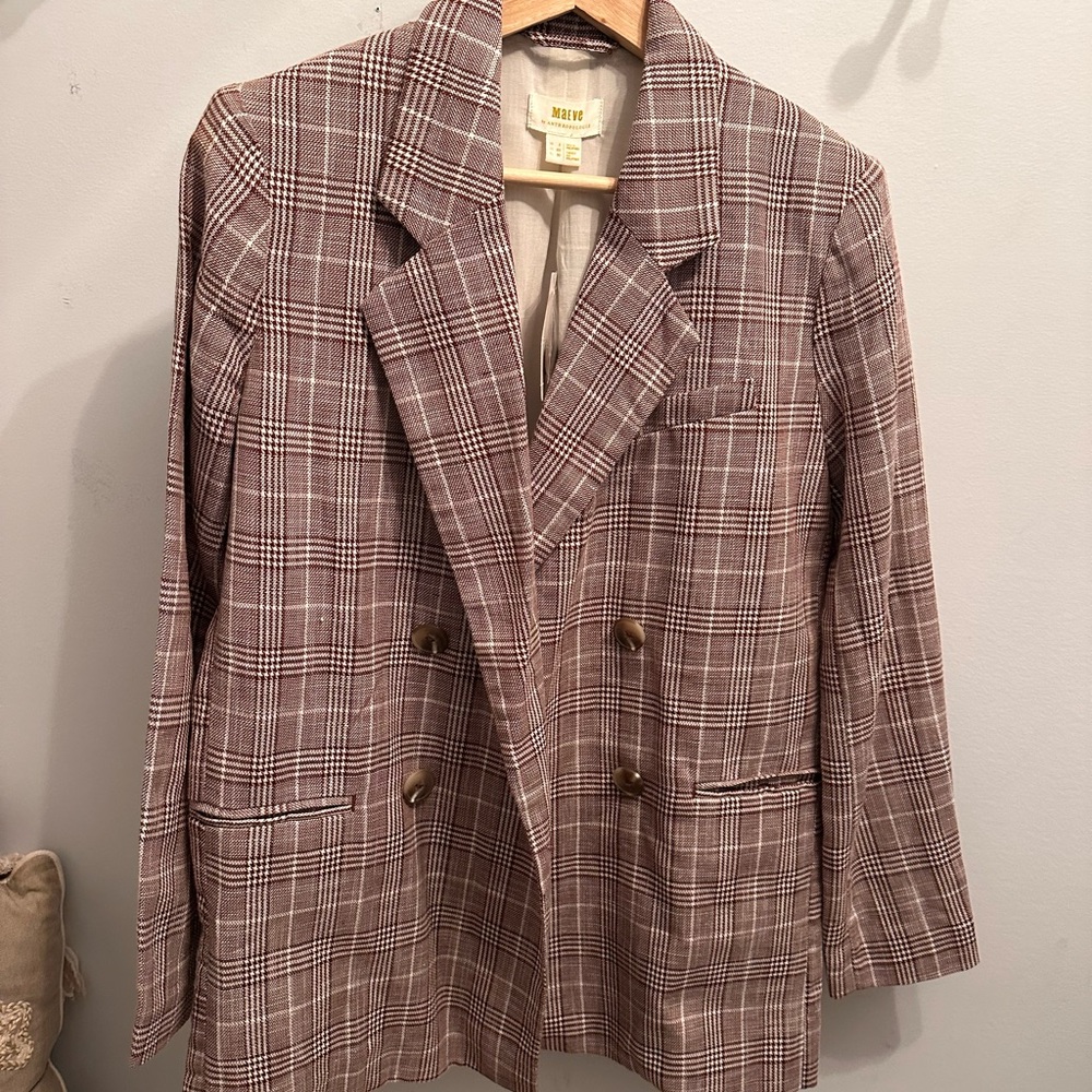 Maeve Brown and Cream Checkered Blazer